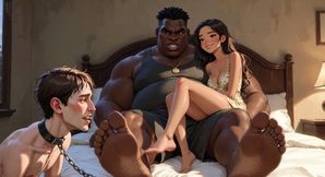 Foot Slave Husband Cleans Wife's Feet with His Tongue - Femdom