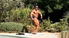 bodybuilder Eduardo Correa Sexy posing Poolside