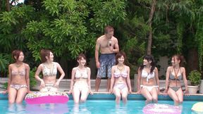 Group sex session with summer girls by the pool