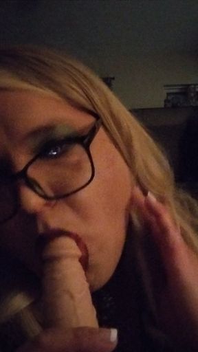 CD MILF Carrie Practicing Sucking Cock on her Favorite Dildo