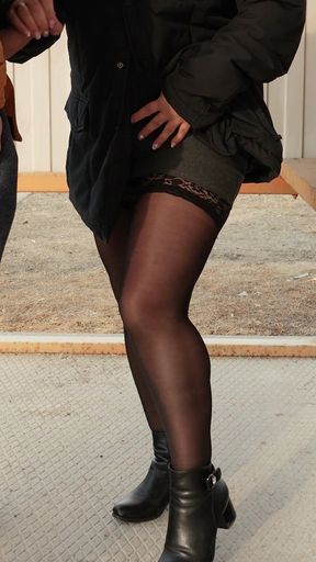 Stockings in Cum. Jerking Off at The Stop