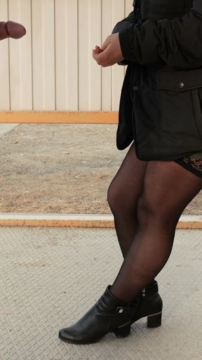 Stockings in Cum. Jerking Off at The Stop