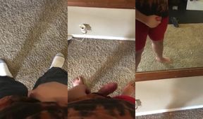 Chubby guy’s massive cumshot splatters mirror face while moaning alone