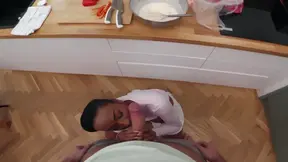 Malia Lenoir puts dinner on hold to give a deepthroat fellatio