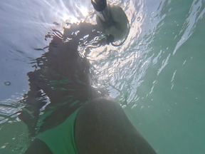Naughty Blonde Pees in the Ocean Outdoor and Swimming Underwater