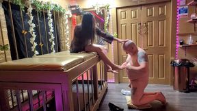 Foot Worship - Subby Bitch Gets Down And Worships Mistress' Petite Feet