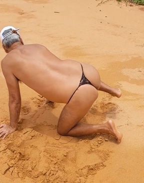 Ladysilva crossdresser on the beach in panties what a hot ass