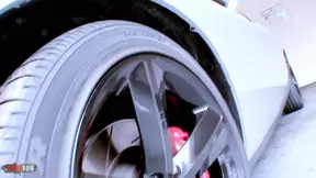 Sizzling brunette bombshell Vanessa Leon strips and rides luxury ride