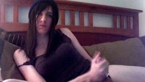 Tempting brunette webcam shemale strokes her big cock for me