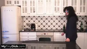 Disappointed cheating girlfriend gives a small cock humiliation blowjob