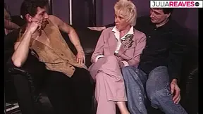 Granny sucks babes cunt while she gets fucked with a blindfold on