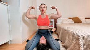 Wrestling and throat sitting victory position