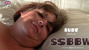 SSBBW Ruby plays in bed with her huge saggy tits and fat pussy!