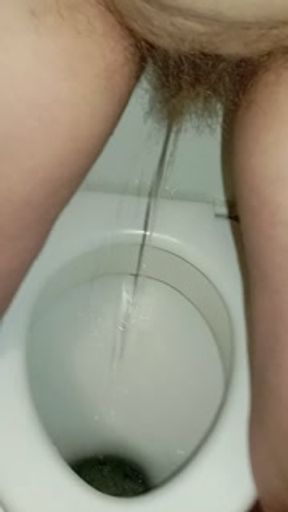 Point of view on the Hairy Pussy Pissing in the Toilet 💦 Powerful Standing Pee