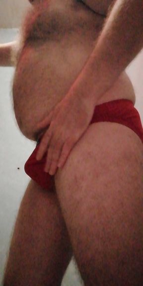 Stroking My Bulge in Tight Red Stepdad Briefs