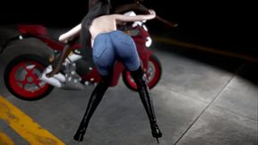 Hot chick on motor and black cock -Hentai 3D uncensored v386