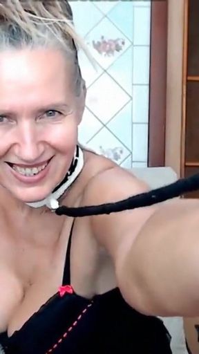 Obedient Housewife in Handcuffs and Collar