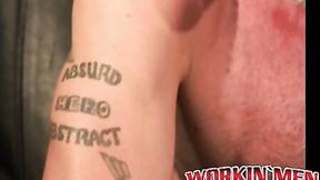 ”Rough old man tugs his hard dick after smoking a cigarette”