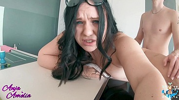 Blowjob and standing ass fuck at the morning