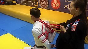 Boy Get Tied By Karate-woman