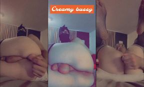 Sissy femboy moaning while creaming thick BBC dildo alone