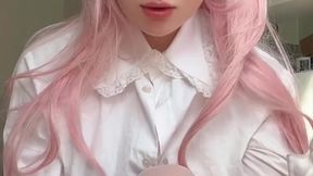 Petite anime girl challenges you to not cum in her pink pussy