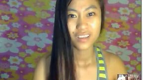 Cute straight haired black haired Asian beauty exposed small tits and tight cunt