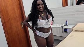 Busty Ebony Babe Takes BBC in Her Ass for the First Time, Rides Until She Squirts All Over