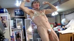 Muscle/biceps Display, Dancing, And 40-lbs Hammer Curls By 71-yr Grandma-tranny Simple Muscle Show