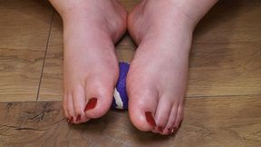 #3 BBW feet playing with tennis ball in old torn black stockings (no talking)