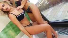 ”Natural D cup cuties get all wet in the bath”