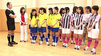 Skinny Japanese Teen get Bukkake by her Teachers in front of the hole Team