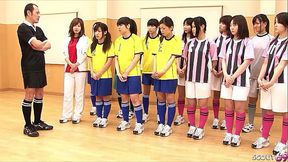 Skinny Japanese Teen get Bukkake by her Teachers in front of the hole Team