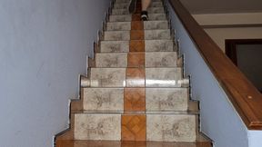 Running down the stairs