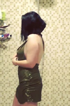 Dripping wet in clothes on shower &amp; seductive hair washing