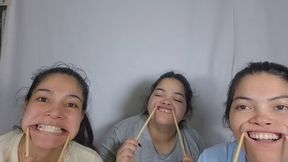 Yellow teeth with chopsticks