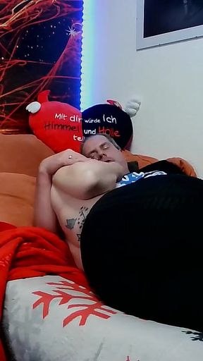 Blonde MILF with Huge Tits Jerks off His Cock Like a Milking Machine. Mega Cumshot Inside