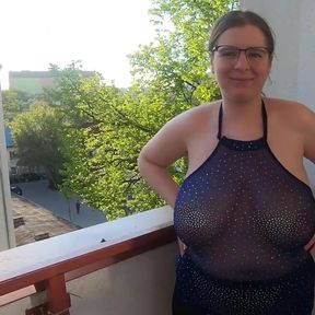 Trying on see-through blouses