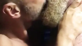 Amateur bear guy resists getting kissed by another man