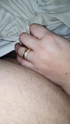 Step mom without hesitation pulled out step son dick making him a handjob