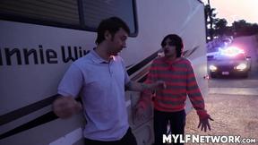 ”Officer Joshua Lewis licks snatch in a hardcore 3some session with sexy Gal Ri”