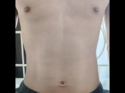 Perverted nipple masturbation using his own saliva as a substitute for lotion
