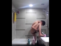 Little Asian Twink Masterbates in Shower