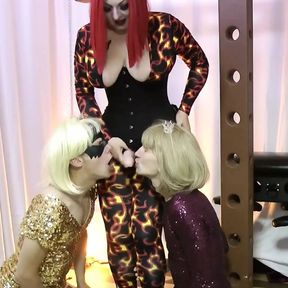 Two Sissies Love to Suck Mistress&#039;s Strap-on and Love to Be Used!