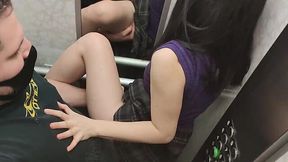 Elevator Escape: Petite Asian Teen's Standing Thrill