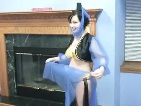 Busty Arab babe plays with her big dildo