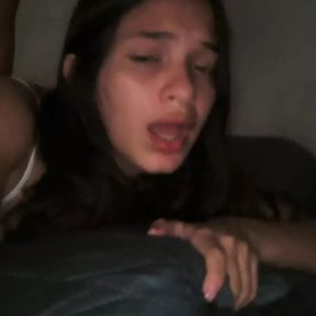 Brazilian woman being rolled up from behind, shows her face full of desire to be fucked