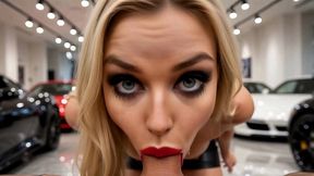 sexy blonde in luxury car showroom flashes ass - hard fuck & facial ai generated