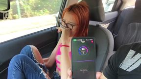 My girlfriend masturbates her pussy in my car.