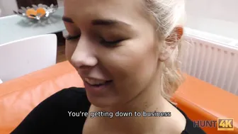 Blonde Nikky Dream fucks a wealthy hunter for money in public